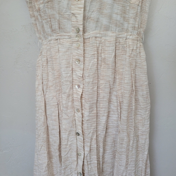 Lola Sport Women's 40 Medium Beige Ivory Cap Sleeve Midi Dress Button Down - Picture 6 of 13